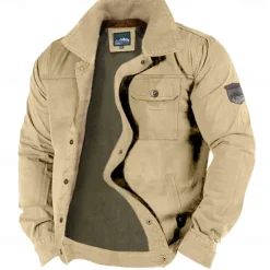 Best OUKU Men's Lightweight Jacket Trucker Jacket Utility Jacket Cargo Jacket Outdoor Vacation Wearproof Multiple Pockets Spring & Fall Plain Fashion Classic Lapel Regular Khaki Army Green Dark Blue Jacket