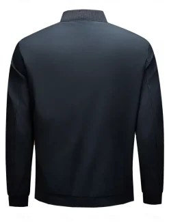 Outlet OUKU Men's Lightweight Jacket Training Outdoor Windproof Zip Up Pocket Spring Fall Solid Color Elegant Vacation Standing Collar Black Dark Red Navy Blue Khaki Jacket