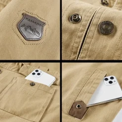 Hot OUKU Men's Lightweight Jacket Utility Jacket Cargo Jacket Outdoor Daily Wearproof Multiple Pockets Spring & Fall Star Fashion Classic Lapel Regular Khaki Army Green Dark Blue Jacket