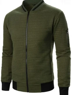 Clearance OUKU Men's Lightweight Jacket Waffle Jacket Summer Jacket Transition Jacket Vacation Daily Pocket Spring & Fall Plain Fashion Classic Standing Collar Regular Black White Wine Navy Blue Khaki Jacket