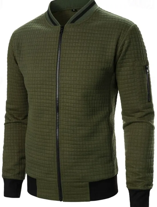 Clearance OUKU Men's Lightweight Jacket Waffle Jacket Summer Jacket Transition Jacket Vacation Daily Pocket Spring & Fall Plain Fashion Classic Standing Collar Regular Black White Wine Navy Blue Khaki Jacket