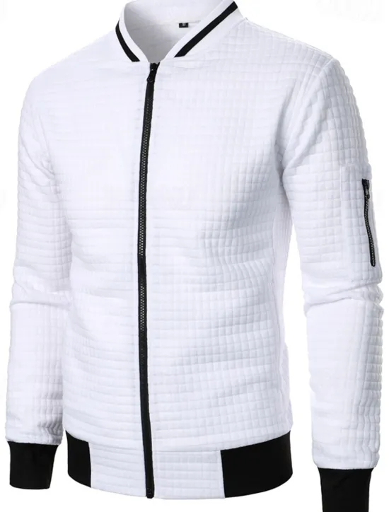 Clearance OUKU Men's Lightweight Jacket Waffle Jacket Summer Jacket Transition Jacket Vacation Daily Pocket Spring & Fall Plain Fashion Classic Standing Collar Regular Black White Wine Navy Blue Khaki Jacket