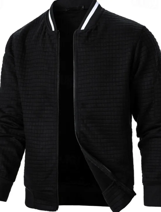Clearance OUKU Men's Lightweight Jacket Waffle Jacket Summer Jacket Transition Jacket Vacation Daily Pocket Spring & Fall Plain Fashion Classic Standing Collar Regular Black White Wine Navy Blue Khaki Jacket