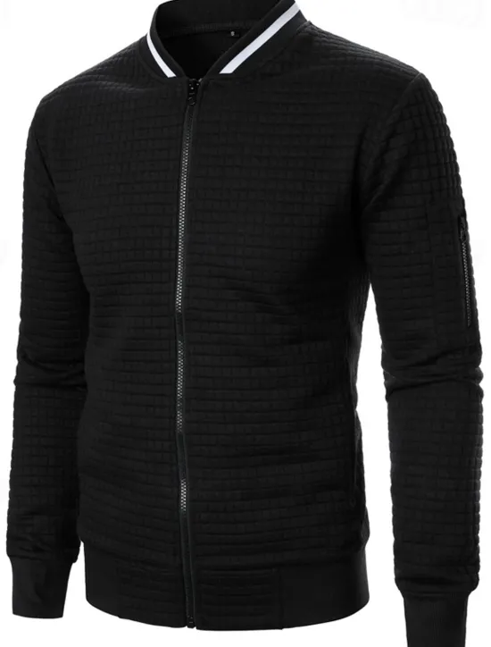 Clearance OUKU Men's Lightweight Jacket Waffle Jacket Summer Jacket Transition Jacket Vacation Daily Pocket Spring & Fall Plain Fashion Classic Standing Collar Regular Black White Wine Navy Blue Khaki Jacket