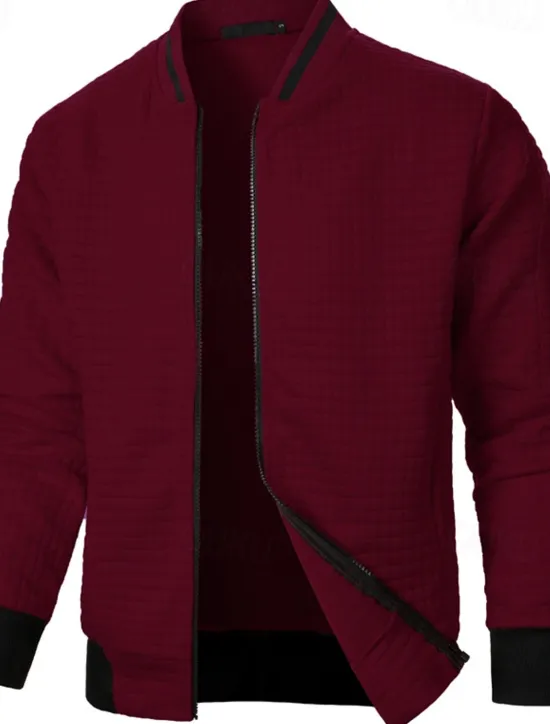 Clearance OUKU Men's Lightweight Jacket Waffle Jacket Summer Jacket Transition Jacket Vacation Daily Pocket Spring & Fall Plain Fashion Classic Standing Collar Regular Black White Wine Navy Blue Khaki Jacket
