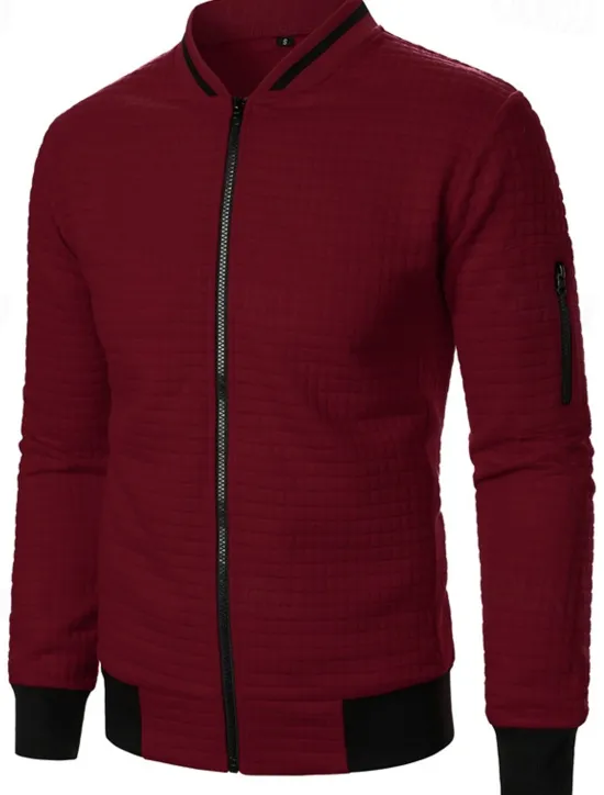 Clearance OUKU Men's Lightweight Jacket Waffle Jacket Summer Jacket Transition Jacket Vacation Daily Pocket Spring & Fall Plain Fashion Classic Standing Collar Regular Black White Wine Navy Blue Khaki Jacket