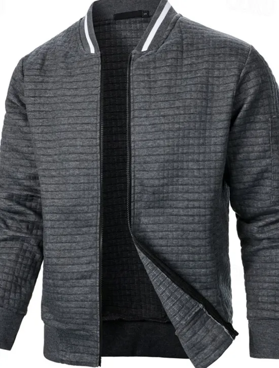 Clearance OUKU Men's Lightweight Jacket Waffle Jacket Summer Jacket Transition Jacket Vacation Daily Pocket Spring & Fall Plain Fashion Classic Standing Collar Regular Black White Wine Navy Blue Khaki Jacket