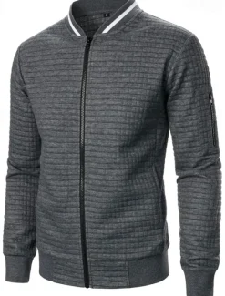 Clearance OUKU Men's Lightweight Jacket Waffle Jacket Summer Jacket Transition Jacket Vacation Daily Pocket Spring & Fall Plain Fashion Classic Standing Collar Regular Black White Wine Navy Blue Khaki Jacket