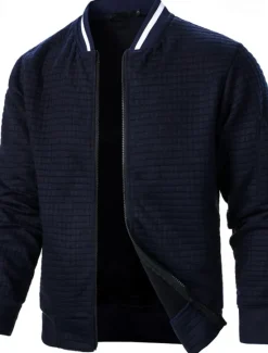 Clearance OUKU Men's Lightweight Jacket Waffle Jacket Summer Jacket Transition Jacket Vacation Daily Pocket Spring & Fall Plain Fashion Classic Standing Collar Regular Black White Wine Navy Blue Khaki Jacket