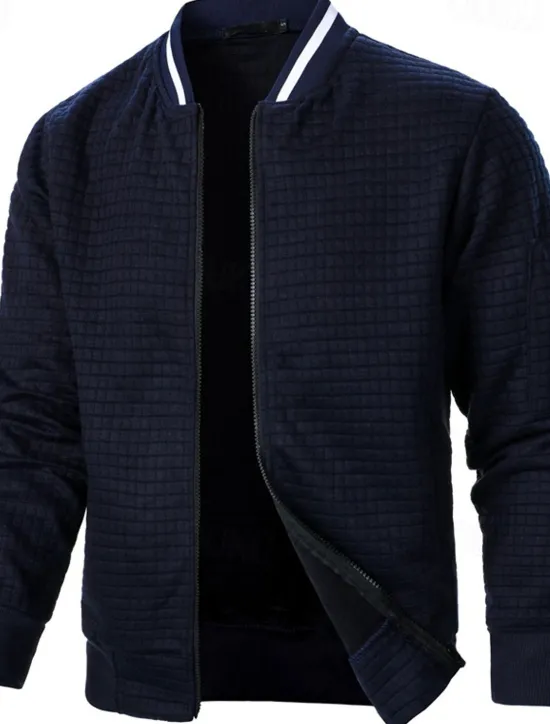 Clearance OUKU Men's Lightweight Jacket Waffle Jacket Summer Jacket Transition Jacket Vacation Daily Pocket Spring & Fall Plain Fashion Classic Standing Collar Regular Black White Wine Navy Blue Khaki Jacket