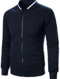 Clearance OUKU Men's Lightweight Jacket Waffle Jacket Summer Jacket Transition Jacket Vacation Daily Pocket Spring & Fall Plain Fashion Classic Standing Collar Regular Black White Wine Navy Blue Khaki Jacket