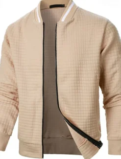 Clearance OUKU Men's Lightweight Jacket Waffle Jacket Summer Jacket Transition Jacket Vacation Daily Pocket Spring & Fall Plain Fashion Classic Standing Collar Regular Black White Wine Navy Blue Khaki Jacket