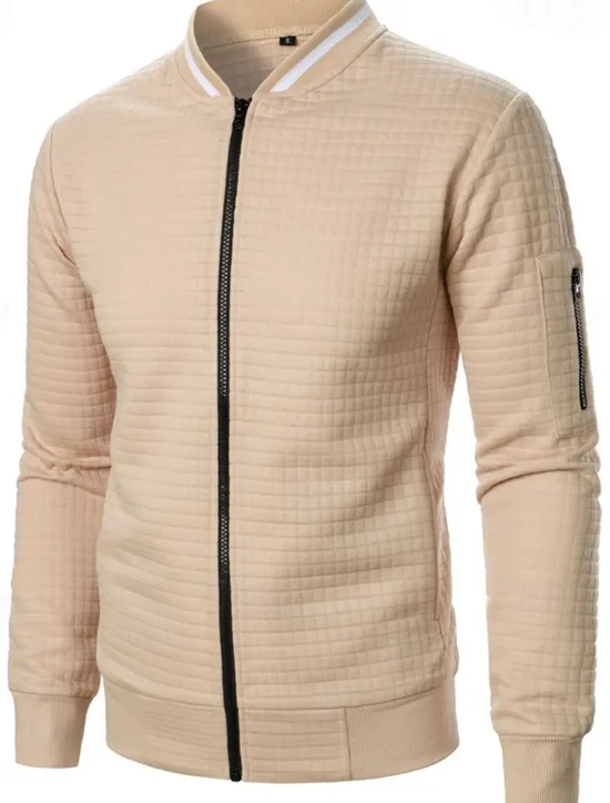 Clearance OUKU Men's Lightweight Jacket Waffle Jacket Summer Jacket Transition Jacket Vacation Daily Pocket Spring & Fall Plain Fashion Classic Standing Collar Regular Black White Wine Navy Blue Khaki Jacket