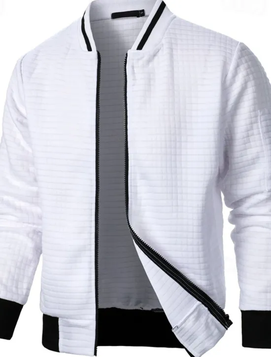 Clearance OUKU Men's Lightweight Jacket Waffle Jacket Summer Jacket Transition Jacket Vacation Daily Pocket Spring & Fall Plain Fashion Classic Standing Collar Regular Black White Wine Navy Blue Khaki Jacket