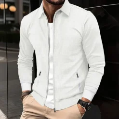 Clearance OUKU Men's Lightweight Jacket Waffle Jacket Summer Jacket Shirt Jacket Vacation Daily Soft Pocket Spring & Fall Plain Fashion Classic Lapel Regular Waffle Fabric Black White Blue Khaki Gray Jacket