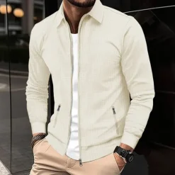 Clearance OUKU Men's Lightweight Jacket Waffle Jacket Summer Jacket Shirt Jacket Vacation Daily Soft Pocket Spring & Fall Plain Fashion Classic Lapel Regular Waffle Fabric Black White Blue Khaki Gray Jacket