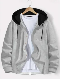 Discount OUKU Men's Lightweight Jacket Waffle Jacket Summer Jacket Transition Jacket Vacation Daily Wearproof Pocket Spring & Fall Plain Fashion Classic Hooded Regular Black White Blue Khaki Gray Jacket