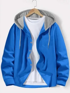 Discount OUKU Men's Lightweight Jacket Waffle Jacket Summer Jacket Transition Jacket Vacation Daily Wearproof Pocket Spring & Fall Plain Fashion Classic Hooded Regular Black White Blue Khaki Gray Jacket