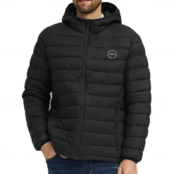 New OUKU Men's Lightweight Puffer Jacket with Hood Water-Resistant Down Jacket Insulated Puffy Coat 1776 Letter Print Winter Jacket for Snow Ski Hiking Travel