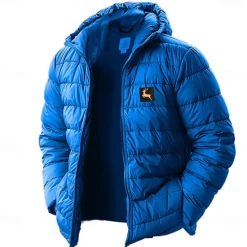 Clearance OUKU Men's Lightweight Puffer Jacket with Hood Water-Resistant Down Jacket Insulated Puffy Coat Reindeer Print Winter Jacket for Snow Ski Hiking Travel