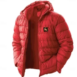 Clearance OUKU Men's Lightweight Puffer Jacket with Hood Water-Resistant Down Jacket Insulated Puffy Coat Reindeer Print Winter Jacket for Snow Ski Hiking Travel