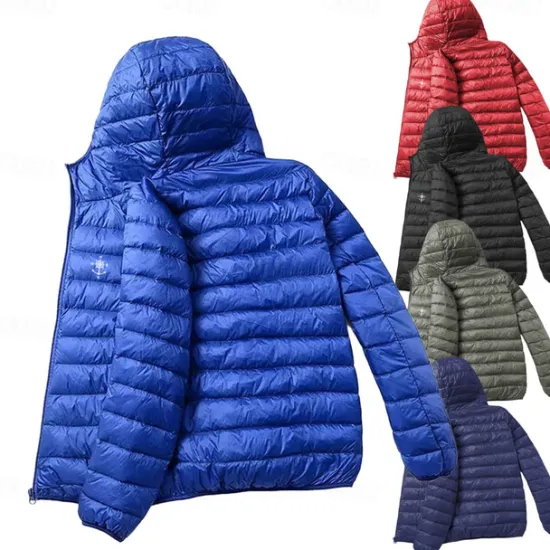 Online OUKU Men's Lightweight Puffer Jacket with Hood Water-Resistant Down Jacket Insulated Puffy Coat Nautical Compass Print Winter Jacket for Snow Ski Hiking Travel
