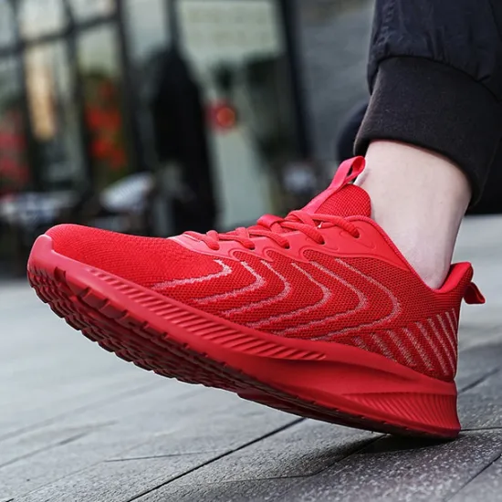 New OUKU Men's Lightweight Red Mesh Running Shoes - Breathable Athletic Sneakers for Sports and Casual Wear