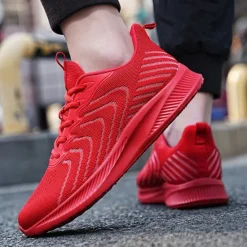 New OUKU Men's Lightweight Red Mesh Running Shoes - Breathable Athletic Sneakers for Sports and Casual Wear