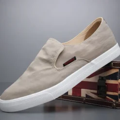 Discount OUKU Men's Lightweight Slip-On Canvas Sneakers – Breathable Casual Shoes for Everyday Wear and Travel