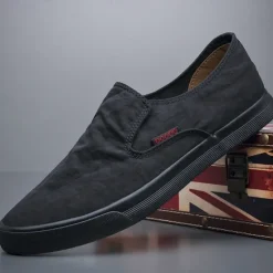 Discount OUKU Men's Lightweight Slip-On Canvas Sneakers – Breathable Casual Shoes for Everyday Wear and Travel