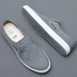 Discount OUKU Men's Lightweight Slip-On Canvas Sneakers – Breathable Casual Shoes for Everyday Wear and Travel