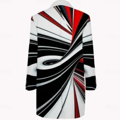 Outlet OUKU Men's Linear Winter Coat Fleece Jacket Overcoat Thermal Comfortable Business Casual Formal Outdoor Daily Wear Buttons 3D Print Front Pocket Winter Turndown Long Sleeve Black-white