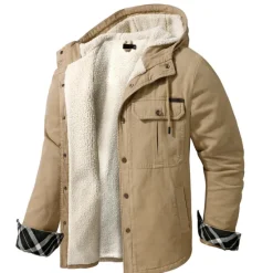 New OUKU Men's Lined Fleece Hooded Shirt Jacket Sherpa Padded jacket Coat Work Flannel Button Down Shirt Jacket Winter Outdoor Thermal Warm Windproof Lightweight Outerwear Parka Hunting Ski Snowboard Fishing