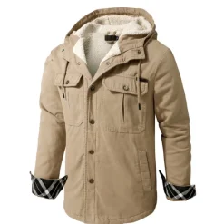 New OUKU Men's Lined Fleece Hooded Shirt Jacket Sherpa Padded jacket Coat Work Flannel Button Down Shirt Jacket Winter Outdoor Thermal Warm Windproof Lightweight Outerwear Parka Hunting Ski Snowboard Fishing