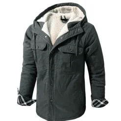 New OUKU Men's Lined Fleece Hooded Shirt Jacket Sherpa Padded jacket Coat Work Flannel Button Down Shirt Jacket Winter Outdoor Thermal Warm Windproof Lightweight Outerwear Parka Hunting Ski Snowboard Fishing