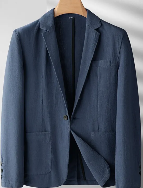 Discount OUKU Men's Linen Blazer Blazer Business Cocktail Party Wedding Party Fashion Casual Spring Autumn / Fall Ramie Solid Color Pocket Buttons Comfortable Single Breasted Blazer Black Burgundy Navy Blue Army