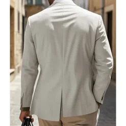 OUKU Men's Linen Blazer Blazer Business Cocktail Party Wedding Party Fashion Casual Spring & Fall Polyester Linen Plain Pocket Buttons Comfortable Single Breasted Blazer White khaki Beige