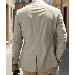 OUKU Men's Linen Blazer Blazer Business Cocktail Party Wedding Party Fashion Casual Spring & Fall Polyester Linen Plain Pocket Buttons Comfortable Single Breasted Blazer White khaki Beige