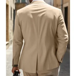 OUKU Men's Linen Blazer Blazer Business Cocktail Party Wedding Party Fashion Casual Spring & Fall Polyester Linen Plain Pocket Buttons Comfortable Single Breasted Blazer White khaki Beige