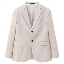 New OUKU Men's Linen Blazer Business Fashion Casual Spring & Fall Polyester Linen Plain Pocket Buttons Comfortable Single Breasted Blazer White Light Green khaki