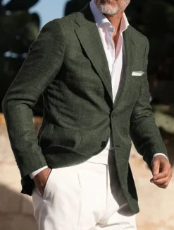 Best OUKU Men's Linen Blazer Sport Coat Notch Collar Fashion Casual Solid Colored Linen Blazer Dusty Blue Army Green Standard Fit Single Breasted Two-buttons