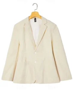 New OUKU Men's Linen Blazer Sport Coat Casual Daily Spring & Summer Cotton And Linen Solid Color Comfy Single Breasted Two-button Blazer Beige Light Blue