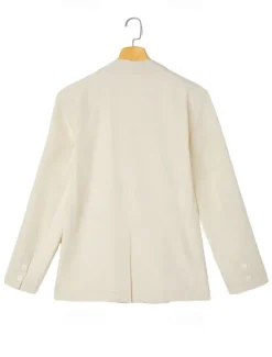 New OUKU Men's Linen Blazer Sport Coat Casual Daily Spring & Summer Cotton And Linen Solid Color Comfy Single Breasted Two-button Blazer Beige Light Blue