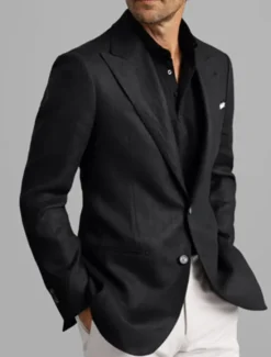 OUKU Men's Linen Blazer Sport Coat Closure collar Fashion Casual Solid Colored Tailored Fit Single Breasted Two-buttons Black