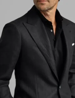 OUKU Men's Linen Blazer Sport Coat Closure collar Fashion Casual Solid Colored Tailored Fit Single Breasted Two-buttons Black