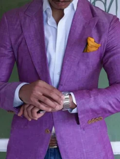 New OUKU Men's Linen Blazer Sport Coat Closure collar Fashion Casual Solid Colored Blue Purple Green Tailored Fit Single Breasted Two-buttons