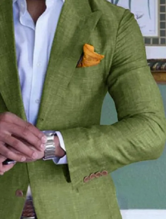 New OUKU Men's Linen Blazer Sport Coat Closure collar Fashion Casual Solid Colored Blue Purple Green Tailored Fit Single Breasted Two-buttons