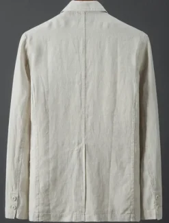 OUKU Men's Linen Blazer Sport Coat Casual Daily Beach Wedding Fashion Lightweight All Seasons Cotton Linen Solid Colored Basic Single Breasted Two-button Blazer White Sky Blue Beige