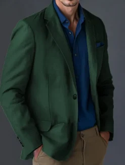 Clearance OUKU Men's Linen Blazer Sport Coat Notch Collar Fashion Casual Solid Colored Linen Blazer Blue Army Green Standard Fit Single Breasted One-button