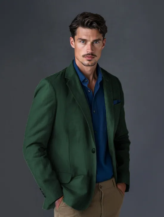 Clearance OUKU Men's Linen Blazer Sport Coat Notch Collar Fashion Casual Solid Colored Linen Blazer Blue Army Green Standard Fit Single Breasted One-button